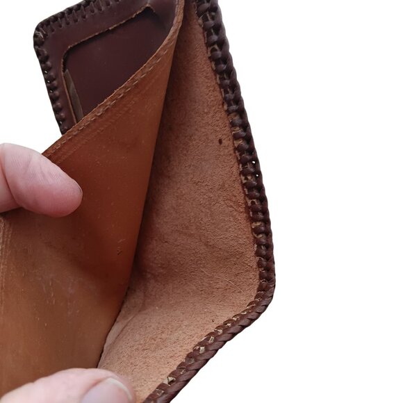 Vtg 70s Leather Wallet Handcrafted Embossed Bonded Laced Edges Monogram E.W. - Picture 4 of 5